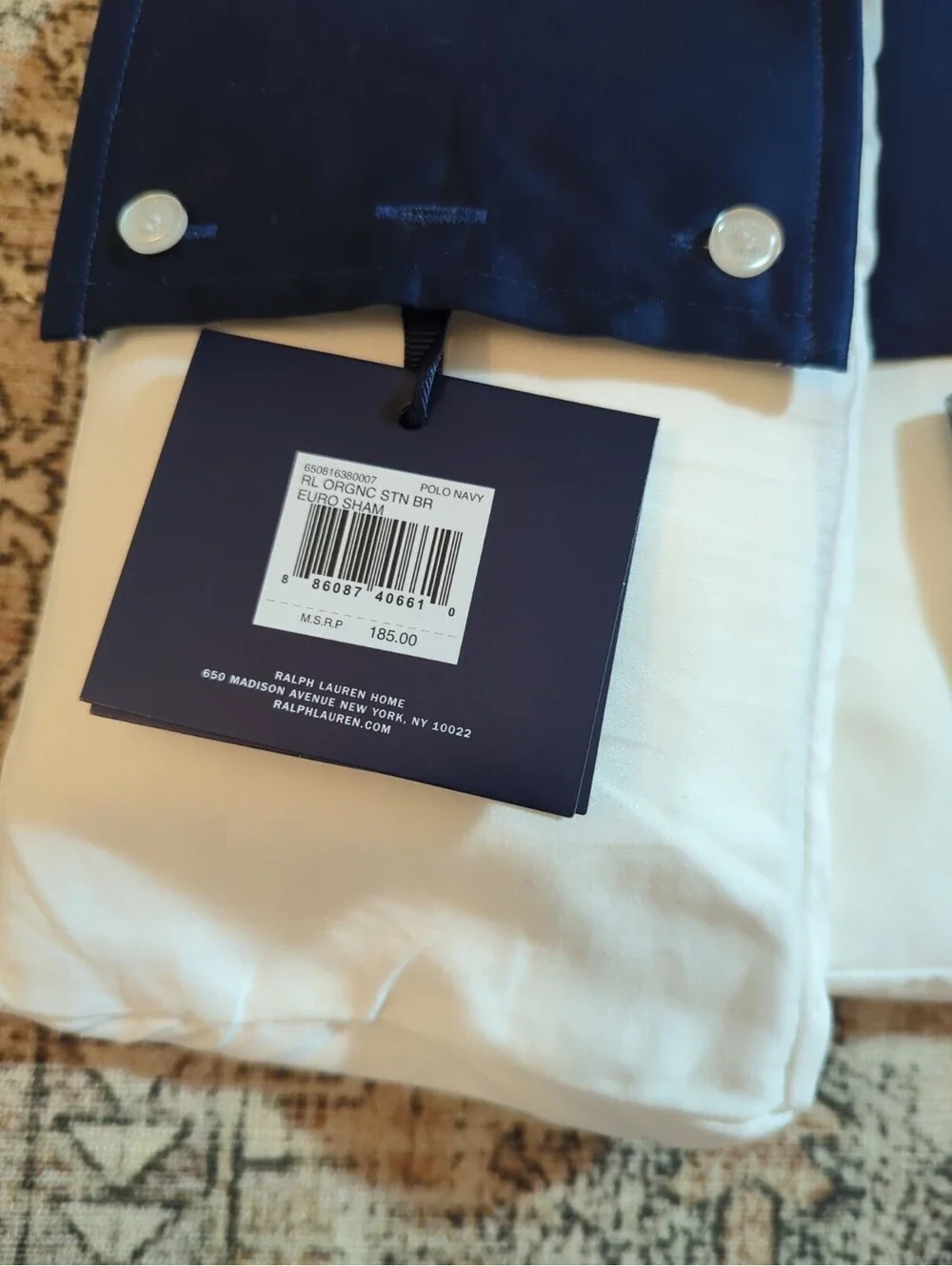 Lot 2 NEW Ralph Lauren RL Organic Sateen Border European Shams 26x26” Polo Navy